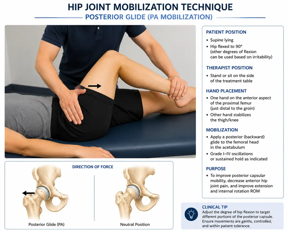 Hip joint mobilization technique: posterior glide