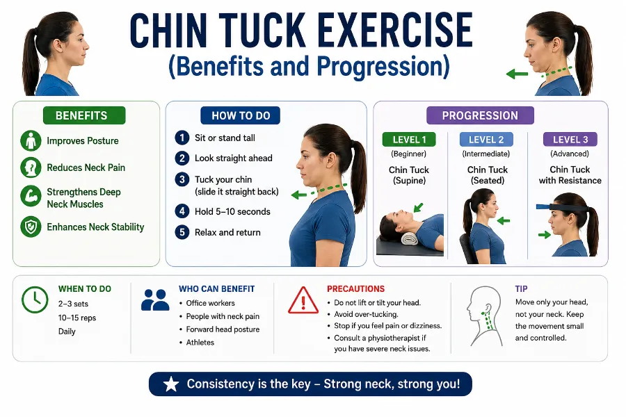 Chin Tuck Exercise(Benefits and Progression)