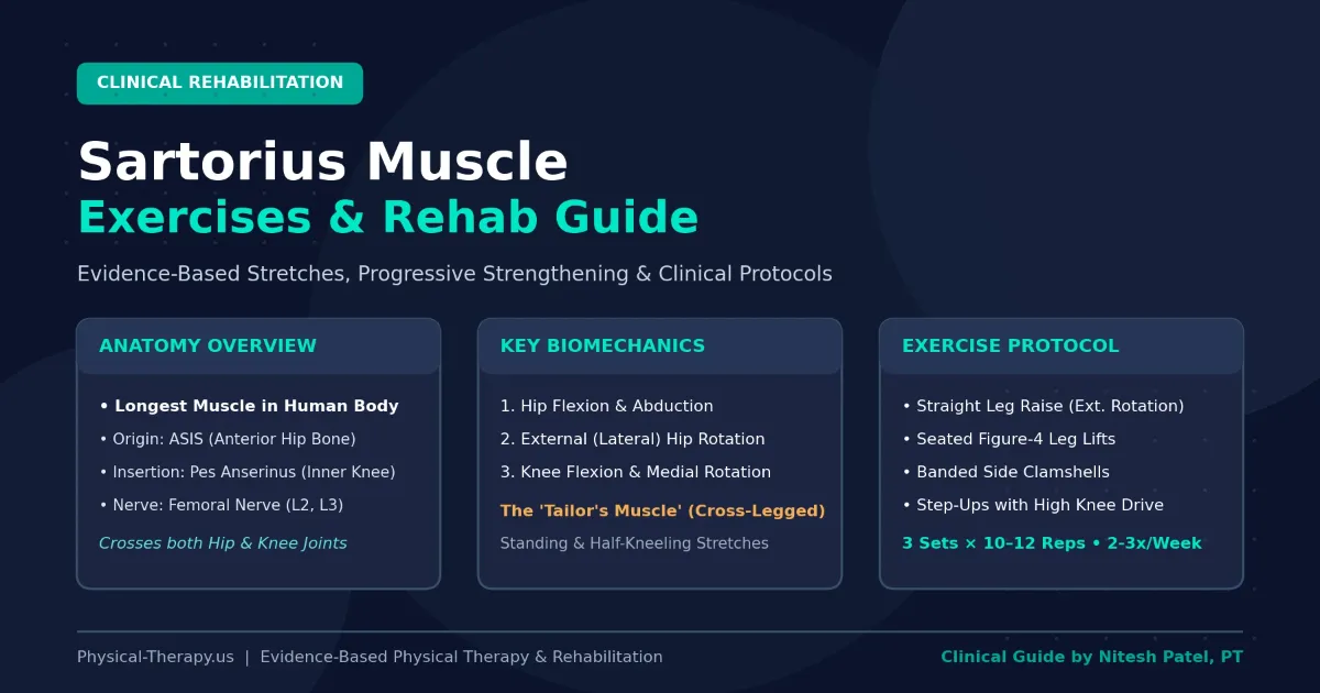 Sartorius muscle anatomy, stretches, and strengthening rehabilitation exercises guide