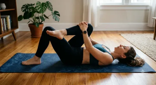 Knee-to-opposite-shoulder stretch