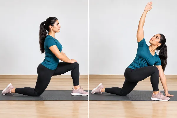 Lunging Hip Flexors Stretch With Rotation